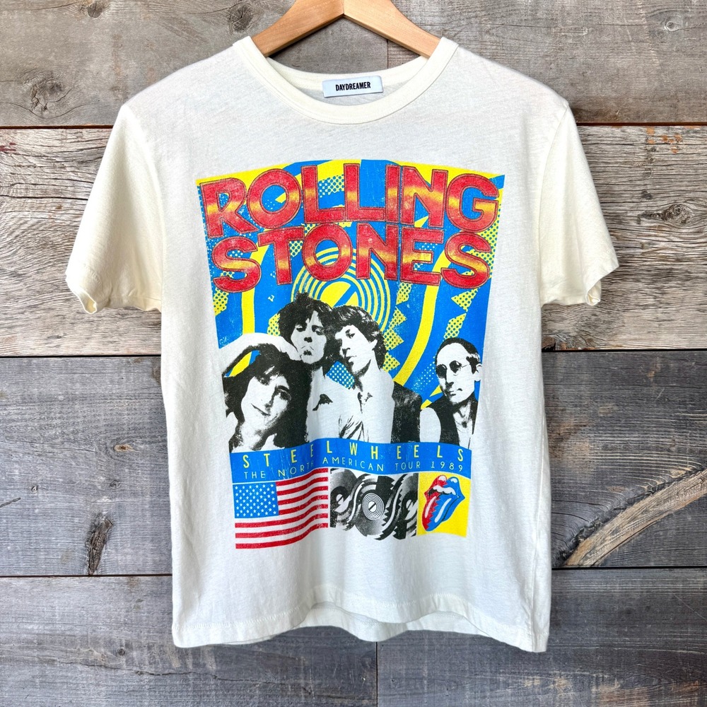 Daydreamer NWOT Rolling Stones Tour Tee S Cream Front Back Graphic Festival Rock